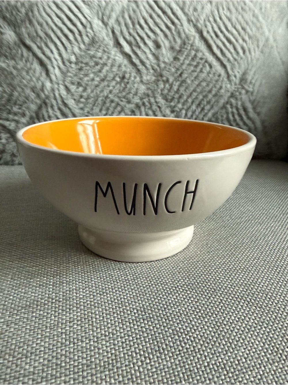 Rae Dunn White Bowl with Orange Interior - 'MUNCH'